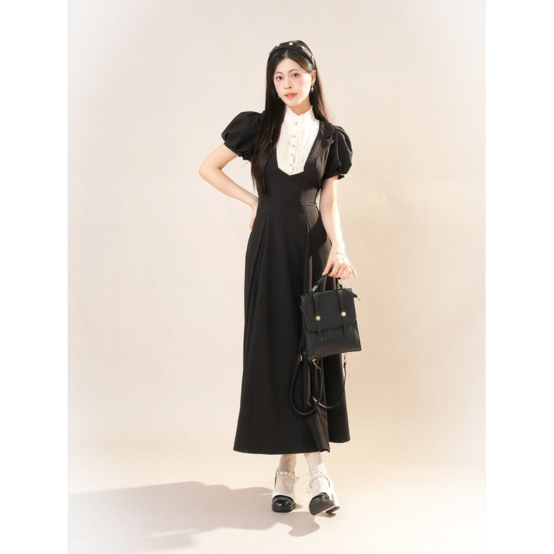 黑麻麻暗黑lolita修女风长款修身显瘦春夏优雅连衣裙2025年时尚款