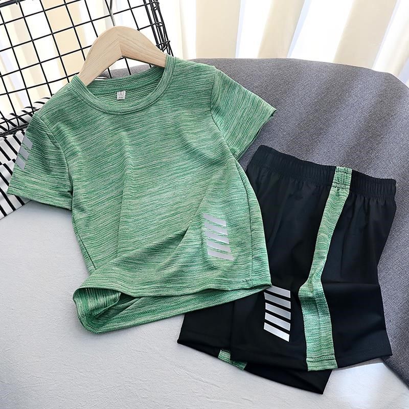 夏款初中生黑色男童夏装短袖套装夏日中大童凉快中童春秋装棒球服