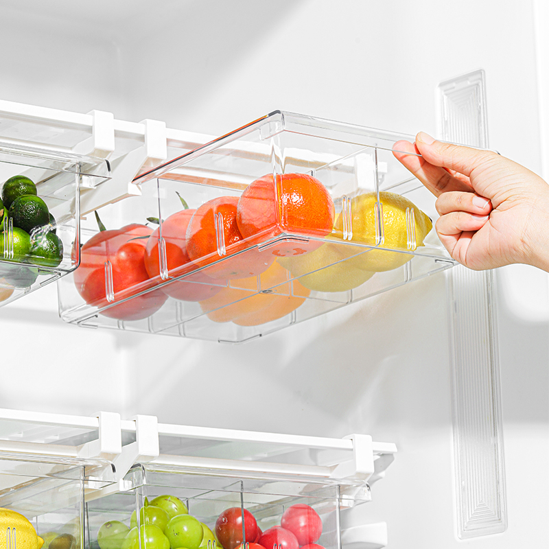 冰箱隔层板下挂式冷藏盒抽屉式抽拉食品保鲜收纳盒透明 米木.4410