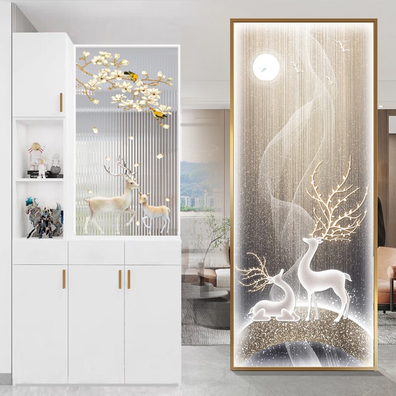 轻奢入户艺术玻璃玄关柜客厅进门屏风隔断鞋柜储物装饰柜现代简约