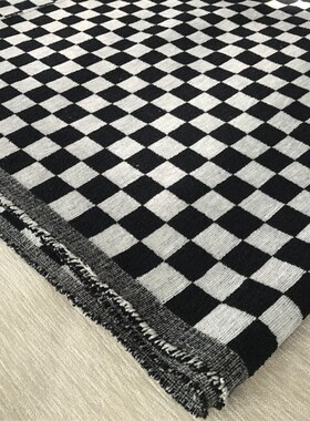 黑白棋格加厚沙发布料雪尼尔提花面料抱枕靠垫格子椅子套手工布料