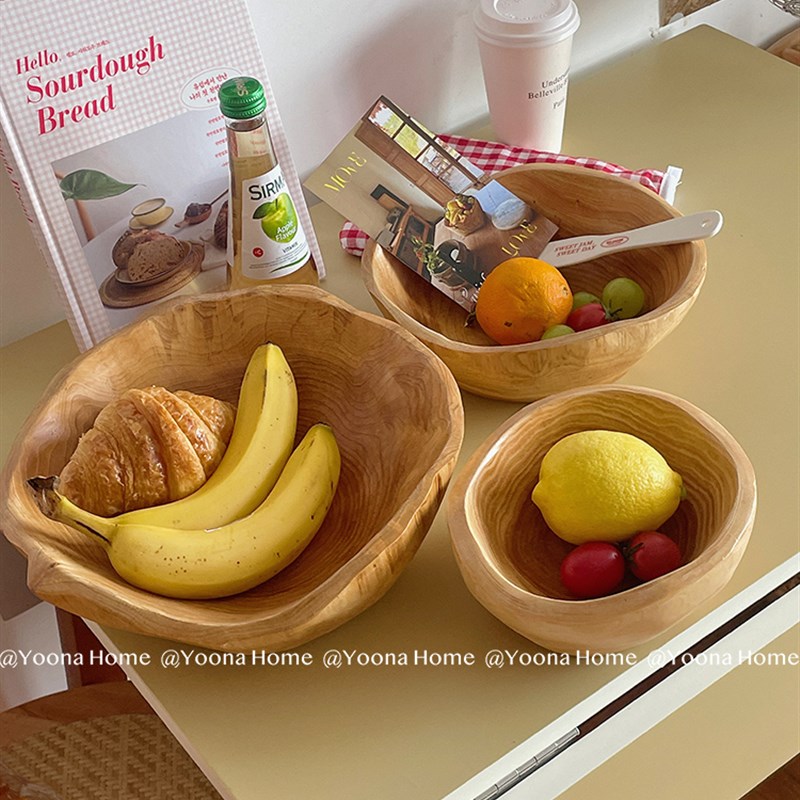 高级感氛围感家居收纳摆件实木果盘果盆不规则木碗原木餐具盘托盘