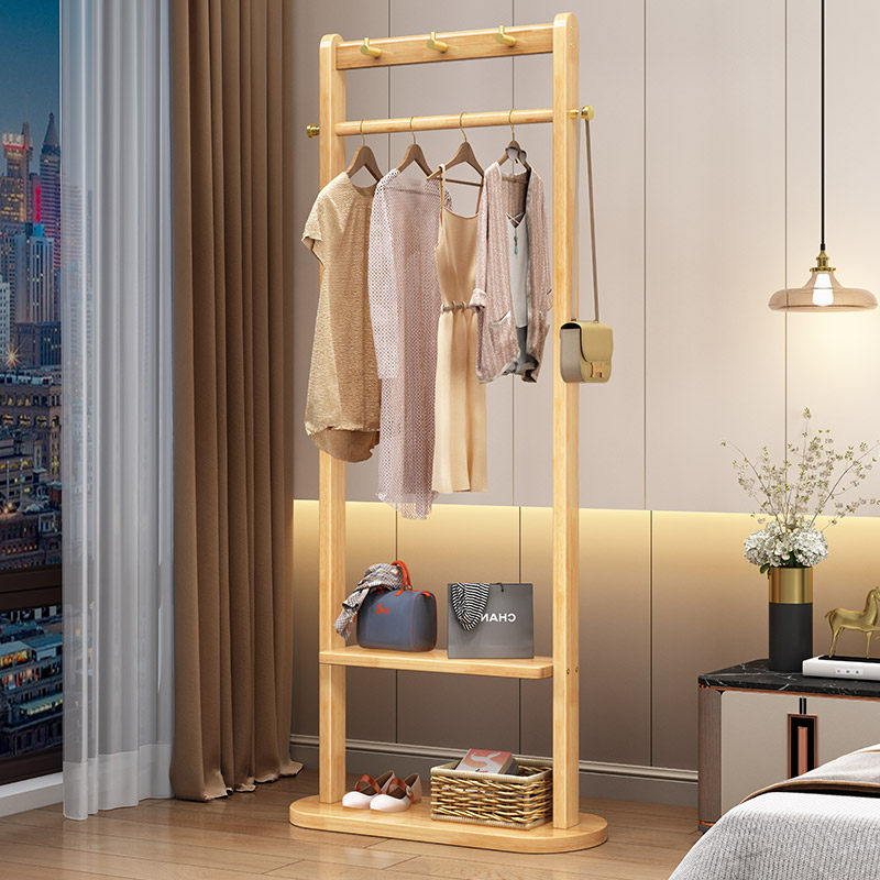 全实木衣帽架落地卧室挂衣架子北欧简约小户型家用客厅衣服置物架