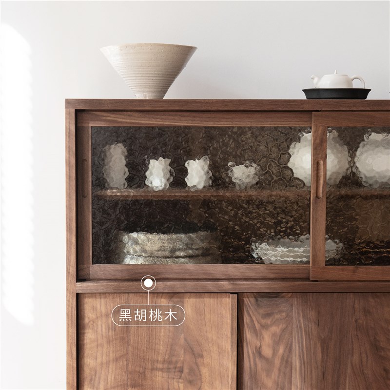 MUMO木墨 茶空间茶柜 实木边柜中古风黑胡桃茶室客厅储藏收纳柜子