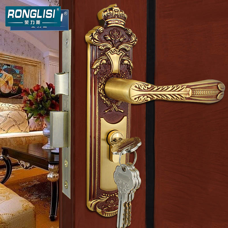 美帝 欧式铜锁美式全铜玫瑰金 别墅大门锁入户锁进户锁双开门锁具