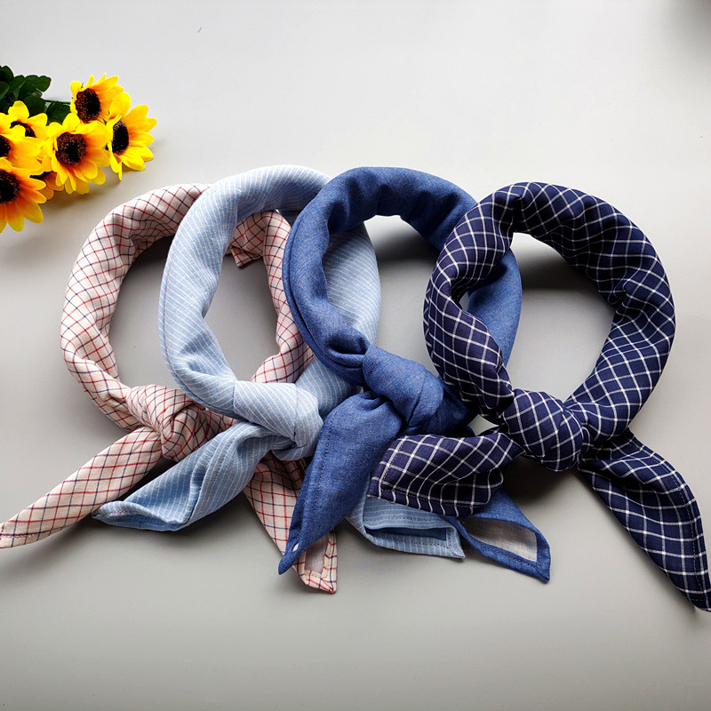 柔软棉纱领巾纯棉挡风蒙面巾格子包头巾男女百搭通用大方巾小围巾