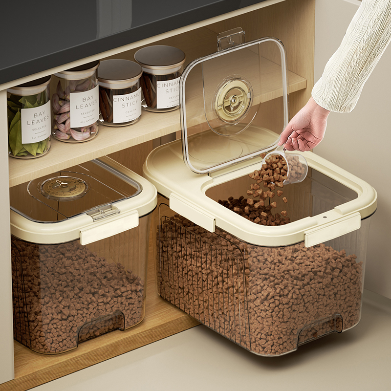 奶油风猫粮储存桶狗食密封桶猫咪宠物粮食储粮桶家用装粮食盒子