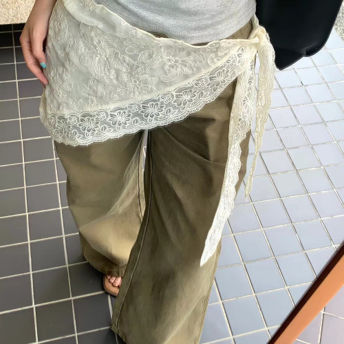 韩式蕾丝花边杏色女丝巾腰带