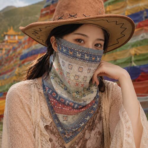 夏季民族风印花防晒护颈面罩女