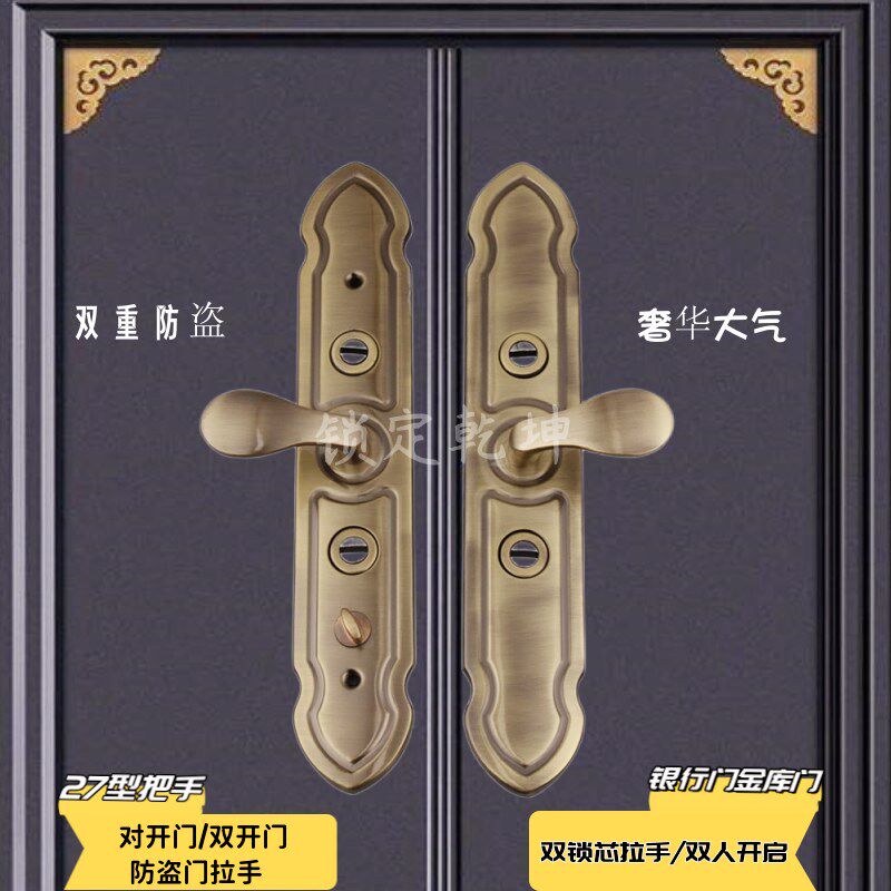 双锁芯双人管理入户门把手27型替换银行门保险门金库门拉手