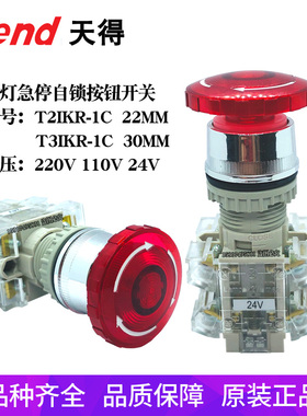 TEND天得T2IKR-1C带灯自锁紧急T3IKR大头刹车红色一开闭急停开关
