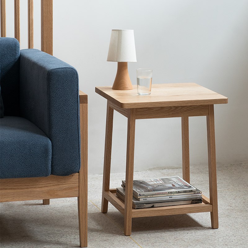 MUMO木墨 双层小方几 北欧黑胡桃木红橡樱桃实木卧室客厅书房简约