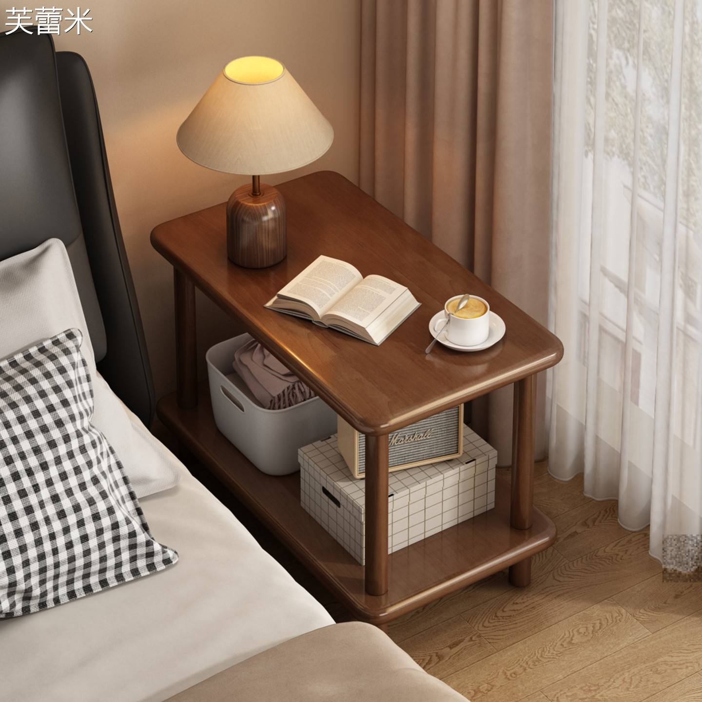 芙蕾米实木床头柜替代品卧室家用2025爆款小户型床边桌简易极窄置物架子床笠拉车