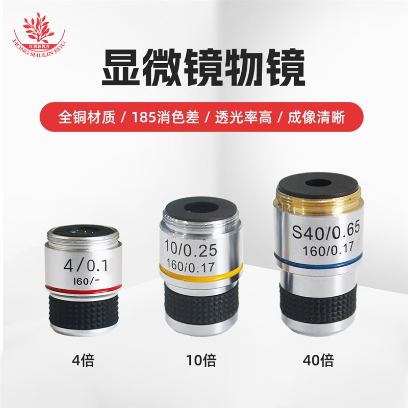 专业185平场消色差4倍10倍40倍物镜XSP-02-640倍中考显微镜配件