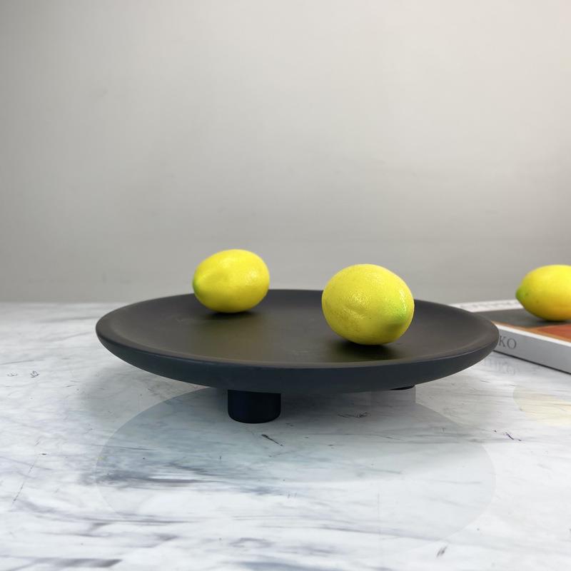 现代简约三脚托盘黑色树脂摆件厨房客厅酒楼米兰时尚轻装饰品