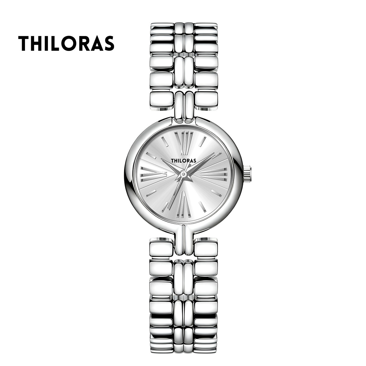 【露露酱NN专属】THILORAS银色钢带女士手表罗马纹腕表轻奢TL6011
