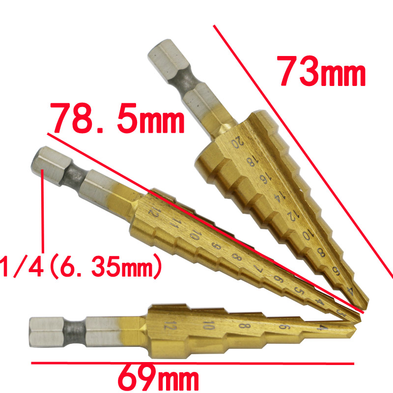 小号3pcs公制六角柄宝塔钻 金属打孔钻头工具 台阶梯钻打孔钻头