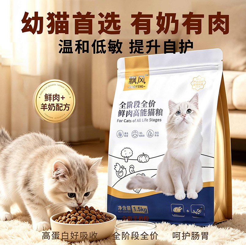 飘风猫粮全阶段小猫咪专用幼猫成猫通用奶糕试吃粮主食体验试吃装图片