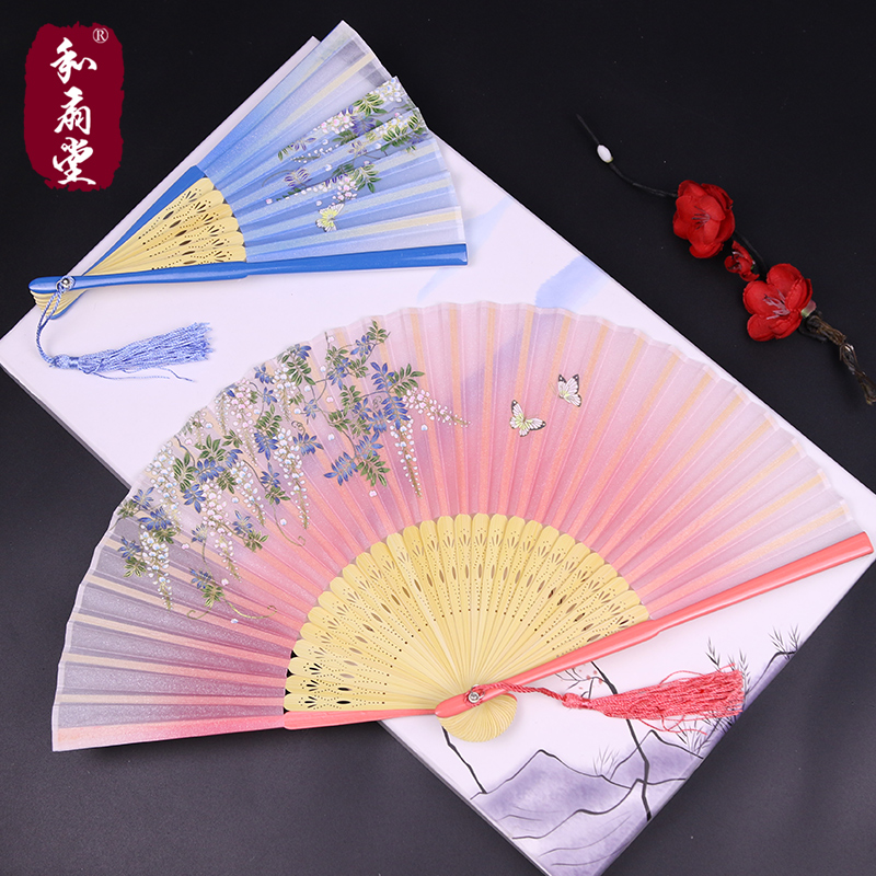和扇堂折扇古典女式绢扇工艺出国礼品扇精品杭州工艺扇漆边扇子