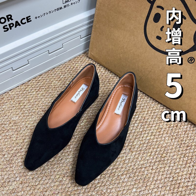 尖头豹纹b内增高单鞋女秋冬绒面法式通勤两穿平底单鞋瓢鞋奶奶鞋