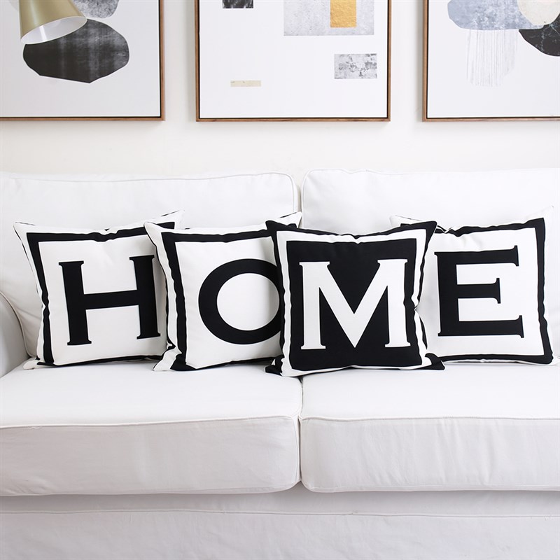 英文字母抱枕面黑白沙发靠垫可拆洗创意loe车载正方形靠枕