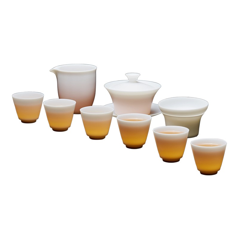 容山堂白瓷薄胎茶具装盖碗茶杯功夫泡茶公道杯茶漏家用茶具用品