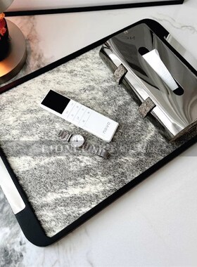如是橡木编制皮纹进口真皮托盘现代轻奢客厅卧Q室餐桌玄关收纳摆