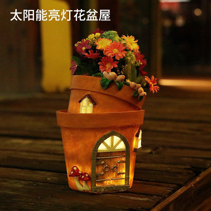 太阳能花盆亮灯户外防水庭院花园造景树屋摆件别墅景观草坪装饰灯
