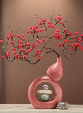 入户门玄关葫芦花瓶摆件迎客松A花艺招财装饰品客厅石来运转乔迁