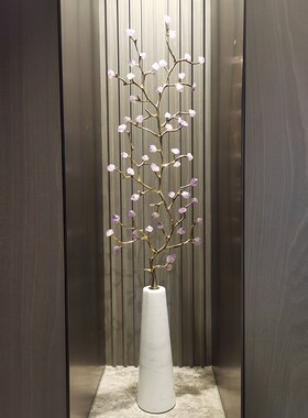 紫气东来紫水晶铜摆件发财树葫芦客厅入户玄关竖S高装饰品乔迁礼