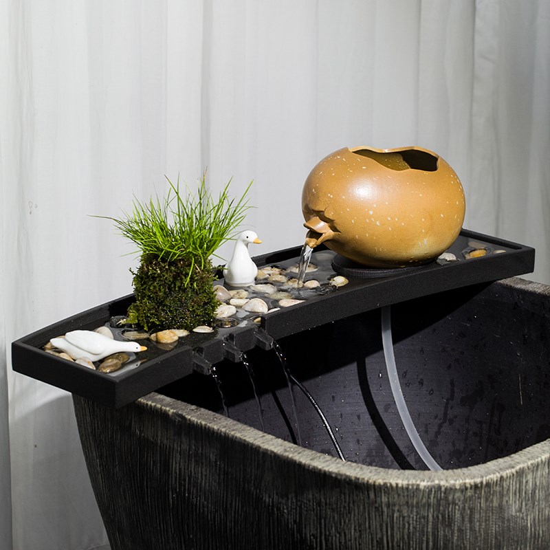 古法养鱼生d态鱼缸水缸过滤造景瀑布流水摆件循环水盘微景观水景