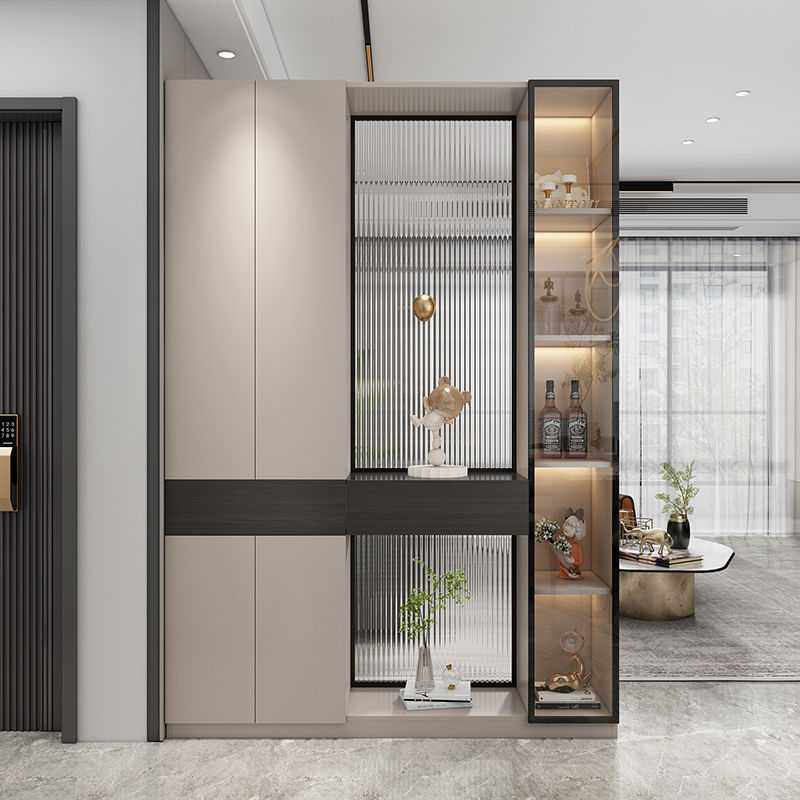 入户玄关柜现代简约客厅隔断柜轻奢实木玻璃屏风柜极简风进门鞋柜