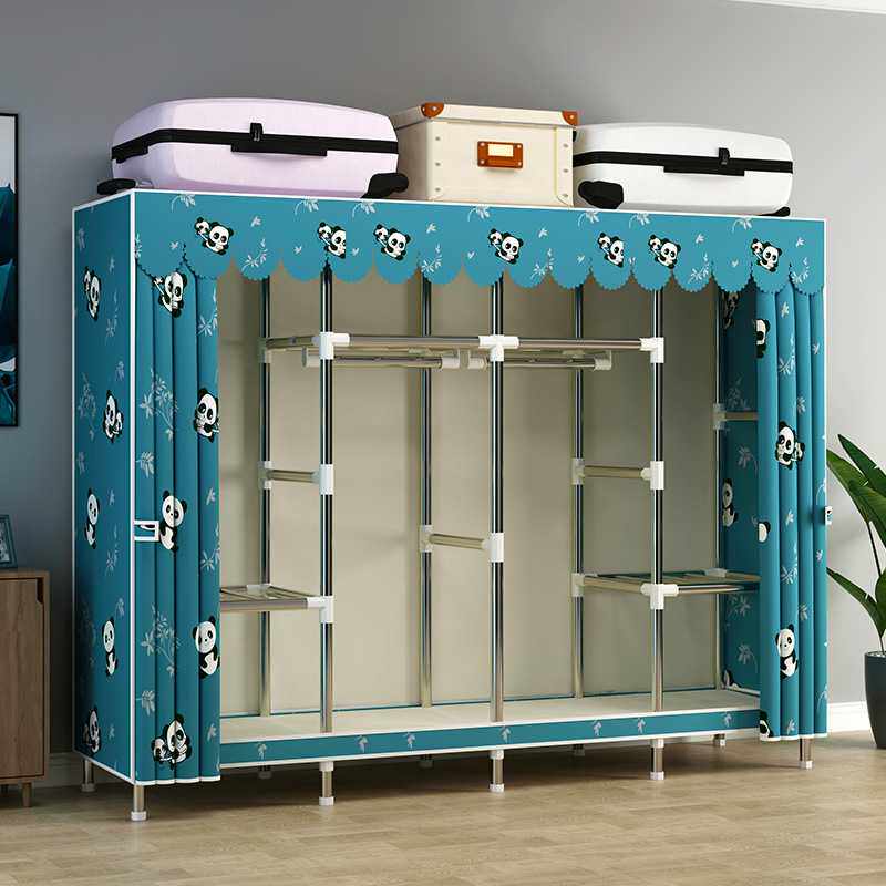 出租房简易布衣柜家用卧室加厚涤棉布衣物防尘收纳柜子全钢架衣橱