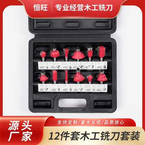 12件套铣刀套装 钨钢合金刀头木工铣刀套装修边机雕刻机