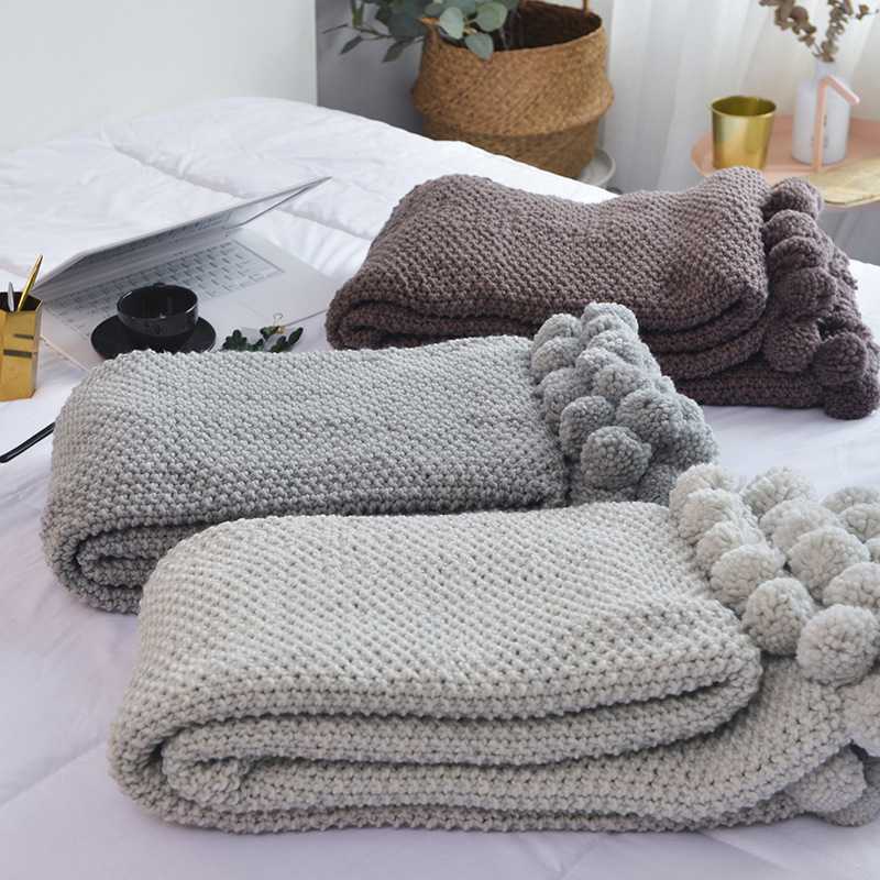 北欧纯色球球毯 ins风格毯子腈纶毛线 创意家居沙发午睡盖毯