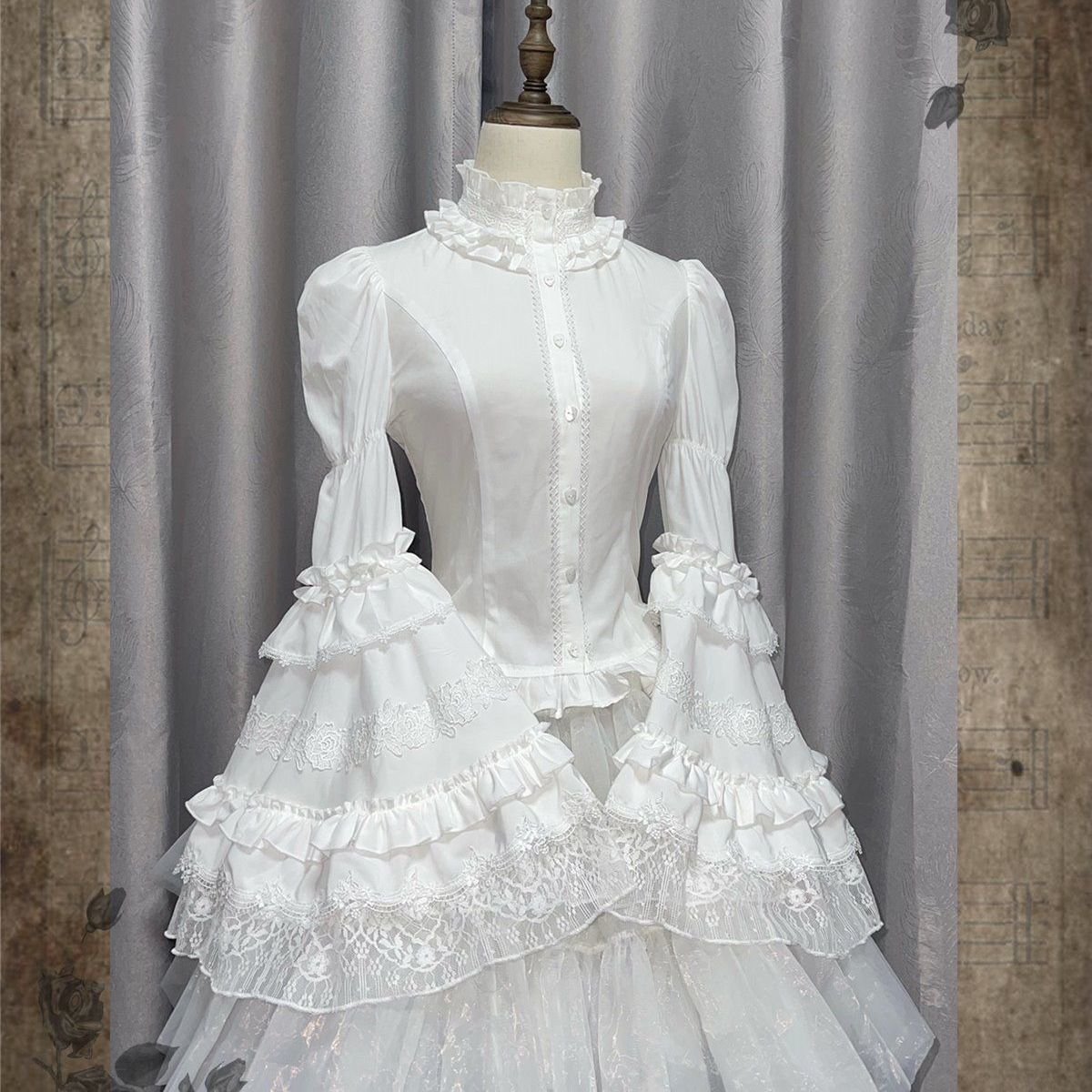蕾丝doll感lolita姬袖衬衫女宫廷风花边内搭甜美长袖公主风上衣