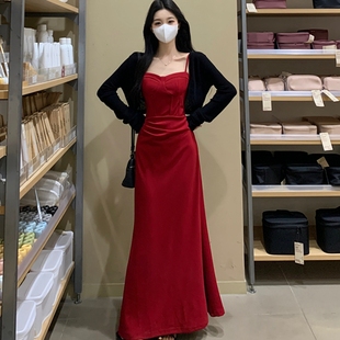 胖mm收腰显瘦连衣裙 法式 大码 洋气高级感开衫 吊带长裙两件套女夏季