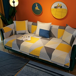 纯棉面料沙发垫四季通用简约布艺防滑沙发套靠背巾夹棉加厚绗绣垫