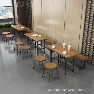 美式商用餐厅铁艺茶实店木餐椅组合桌子咖啡厅奶店饭休闲下001午