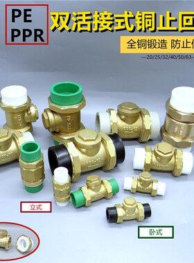 PE黄铜止回阀水管水表DN15/20/25单向阀4/6分PPR横式卧式逆止阀63