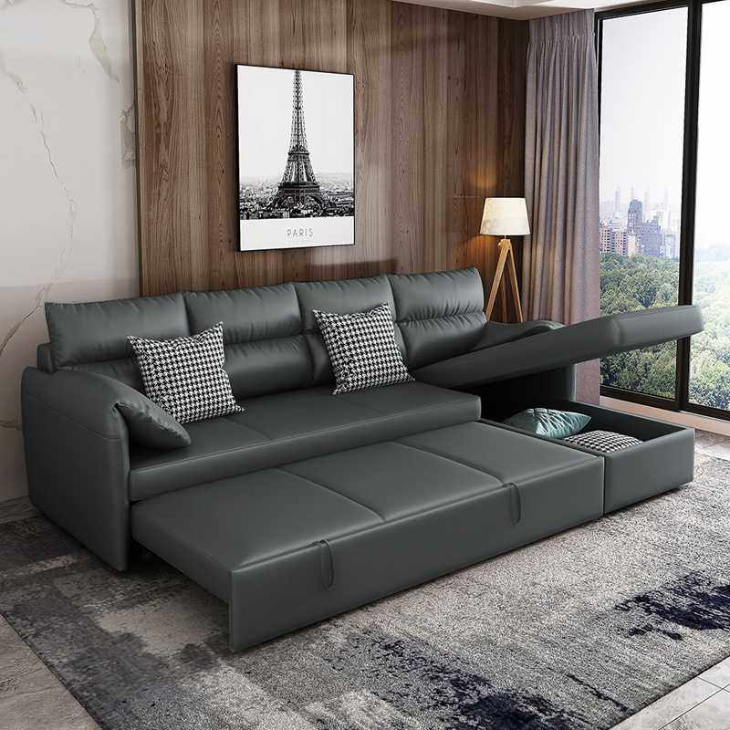 沙发床两用现代简约小户型转角带贵妃客厅折叠可储物科技布沙发床