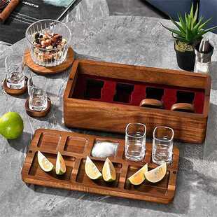 实木酒杯收纳盒威士忌玻璃杯收纳木盒便携式礼品包装盒分格水果