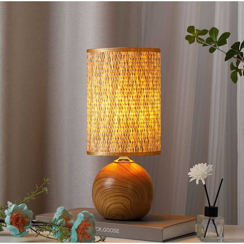 复古木纹温馨卧室床头灯仿古创意陶瓷民宿简约氛围小夜灯日式台灯