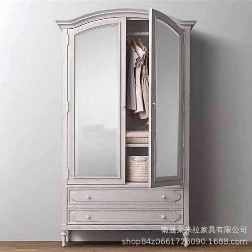 美式乡村实木复古雕花高端轻奢儿童镜面两门衣橱卧室衣柜