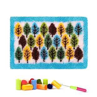 地毯挂毯手钩绣地毯绣段段绣毛线绣坐垫地垫树林60X40
