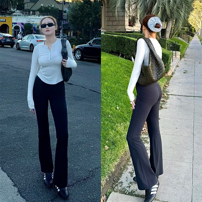 瑜伽裤女喇叭裤高弹裸感提臀高腰休闲长裤跑步健身外穿显瘦百搭