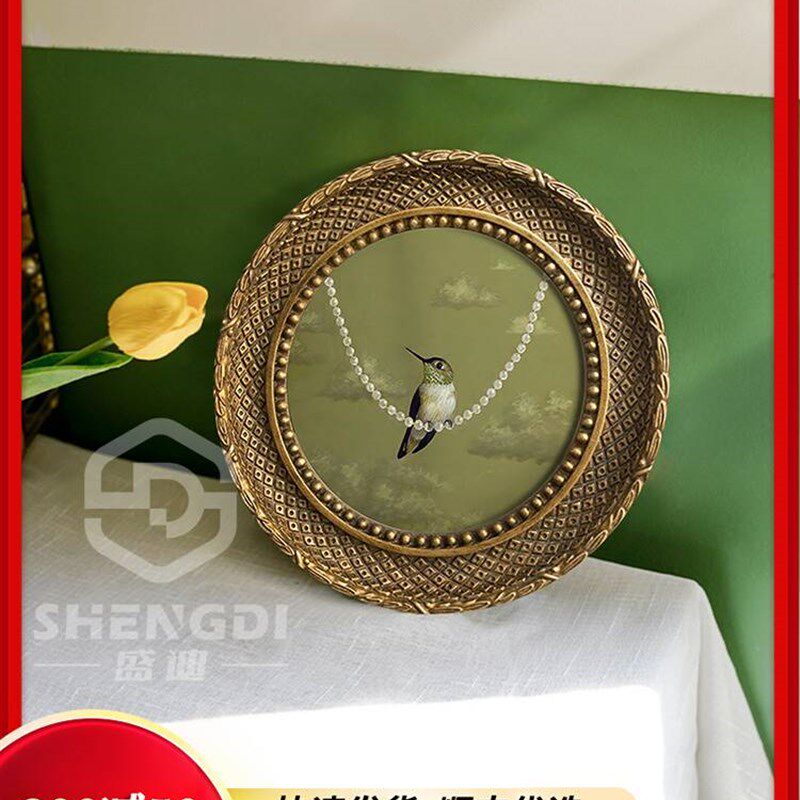 美式小众挂画复古艺术壁画法式饭厅装饰画卧室壁画蜂鸟圆形墙画