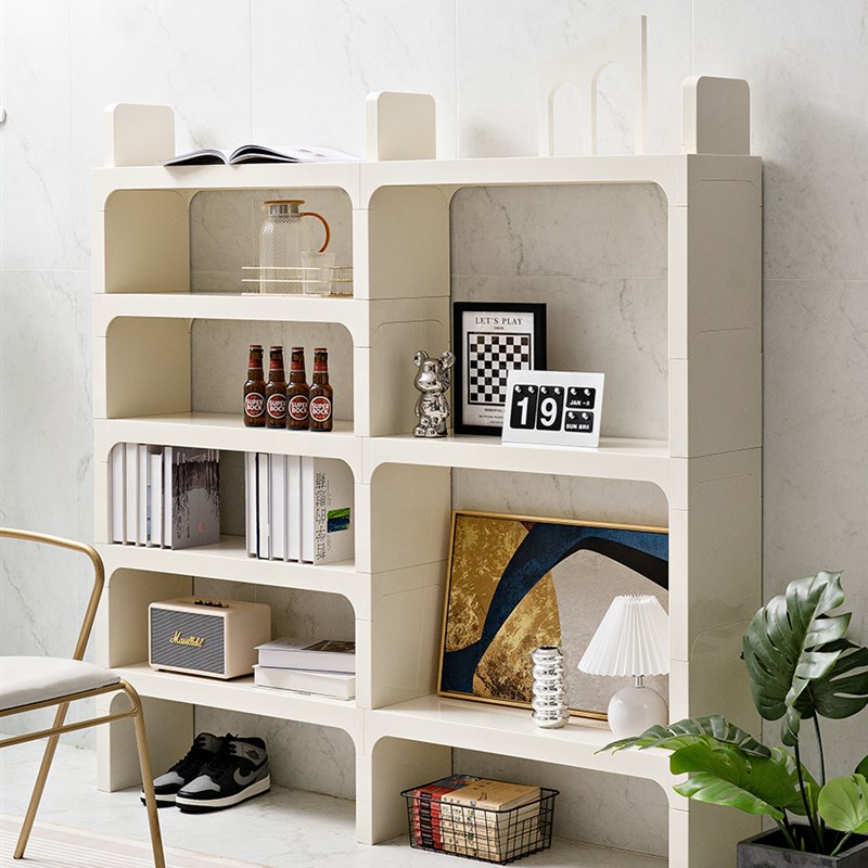 艾森朗特中世纪奶油风格书架家庭存储架自由组合地板展示墙书柜