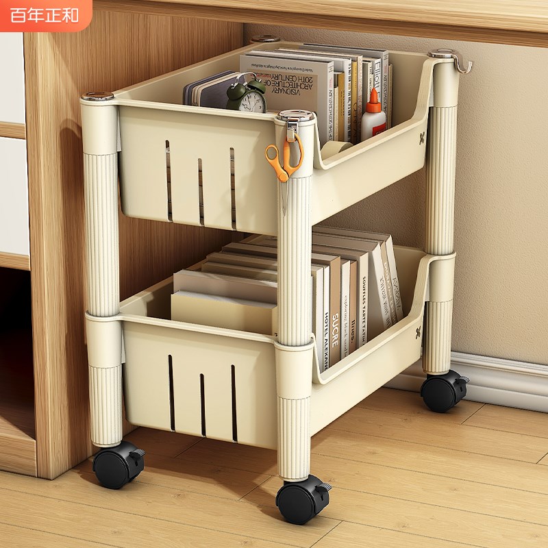 书架置物架落地家用简易多层带轮儿童玩具收纳阅读移动小推车书柜
