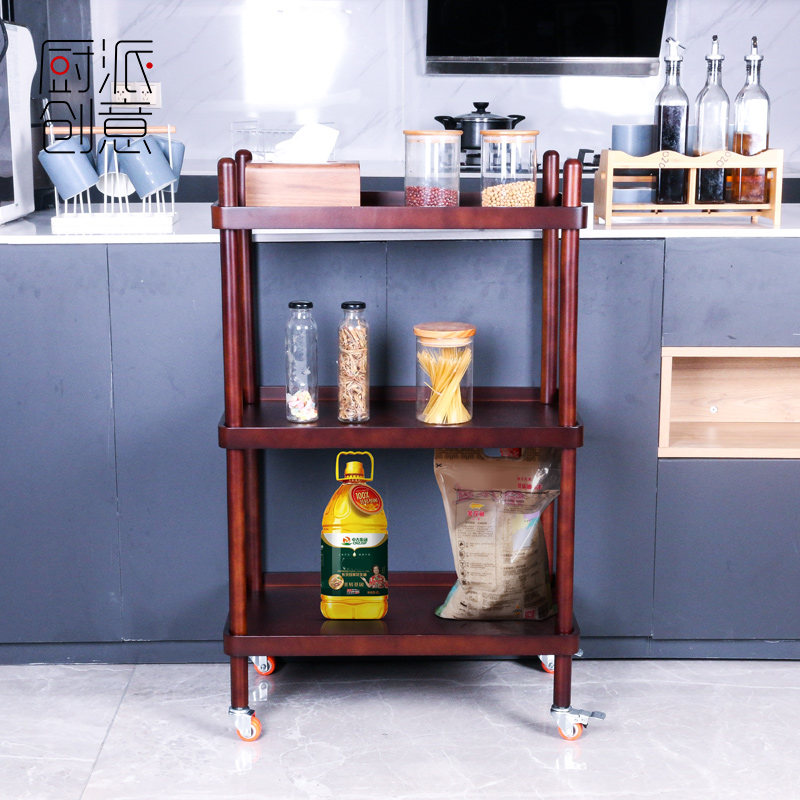 厨派创意家用客厅厨房小推车置物架实用木质移动滑轮多层收纳架
